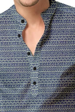 Men's Printed Spread Collar Casual Shirt Navy Blue